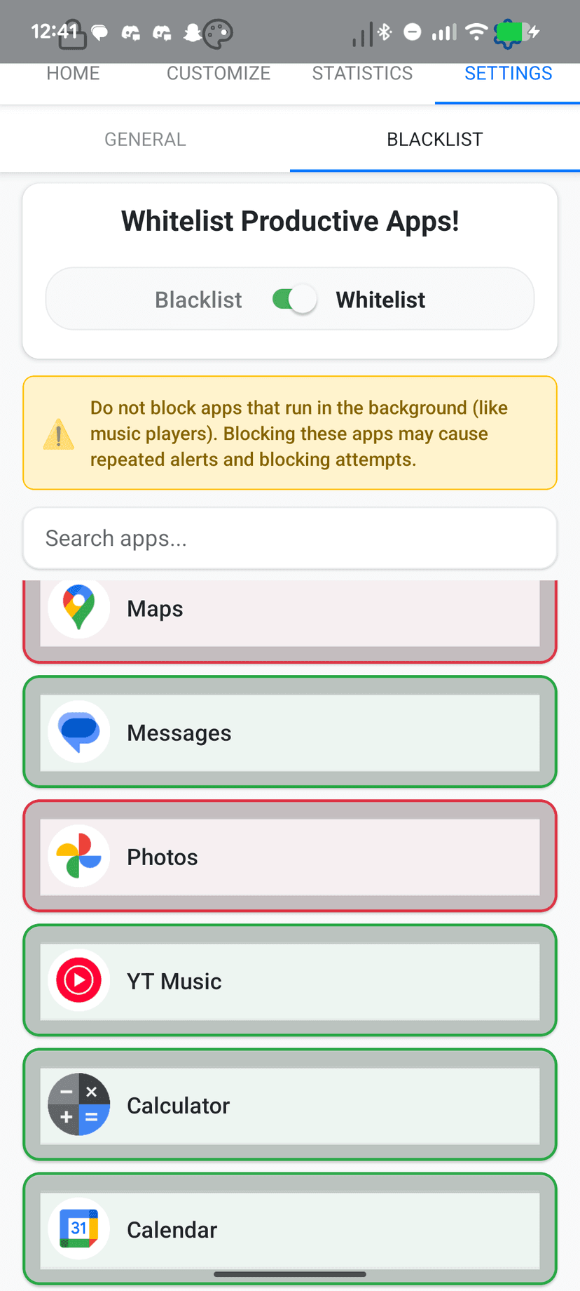 Whitelist mode - allow only productive apps